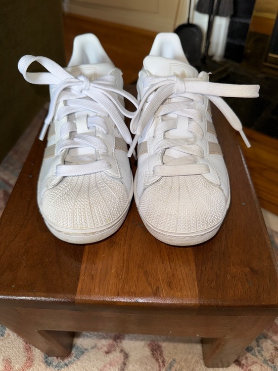 adidas Shoes - Adidas Tan and White Superstar Sneakers, size 6